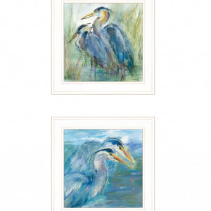 Set Of Two Herons 1 White Framed Print Wall Art