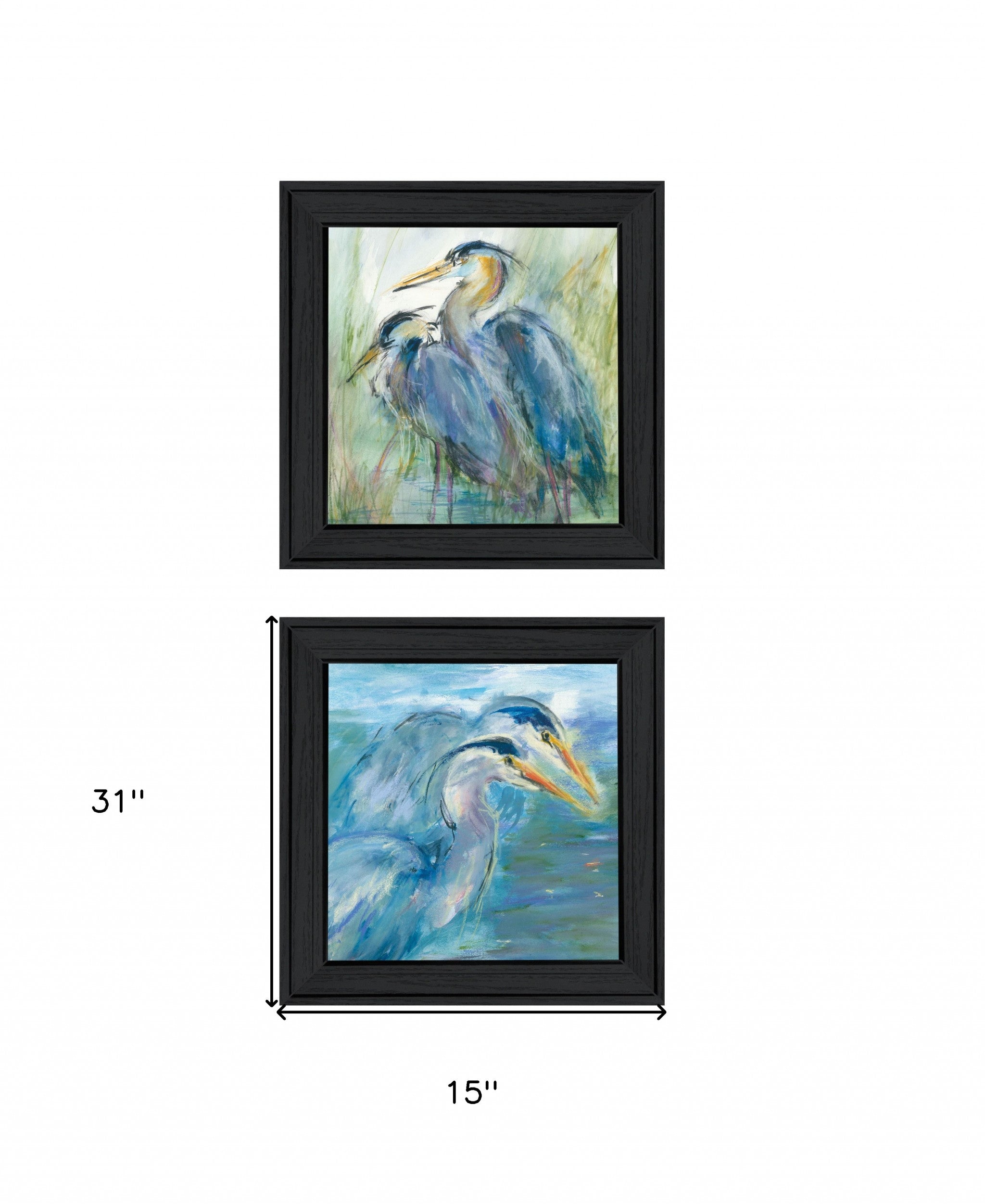 Set Of Two Herons 2 Black Framed Print Wall Art