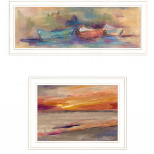 Set Of Two Rowing In The Western Skys 1 White Framed Print Wall Art