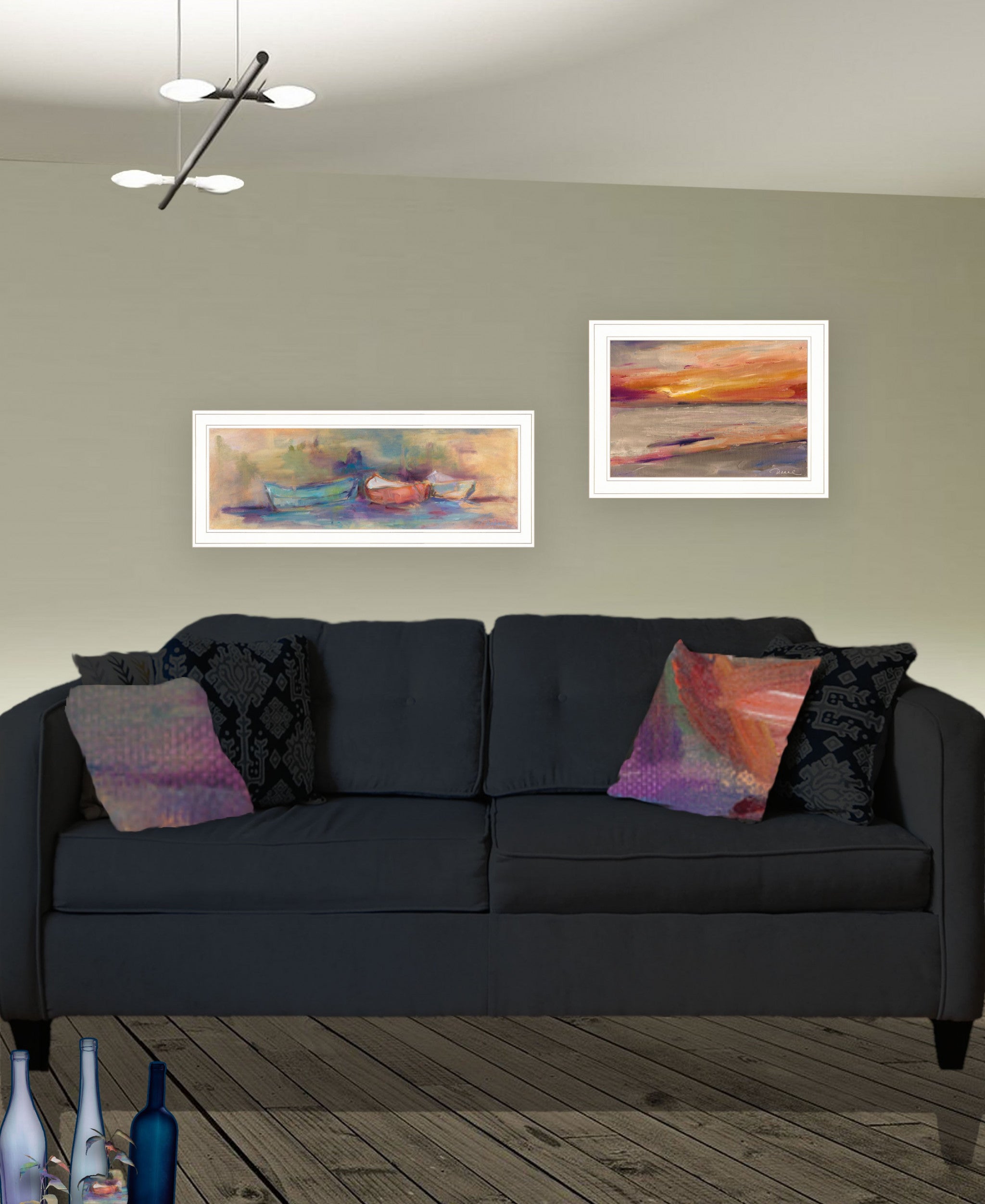 Set Of Two Rowing In The Western Skys 1 White Framed Print Wall Art