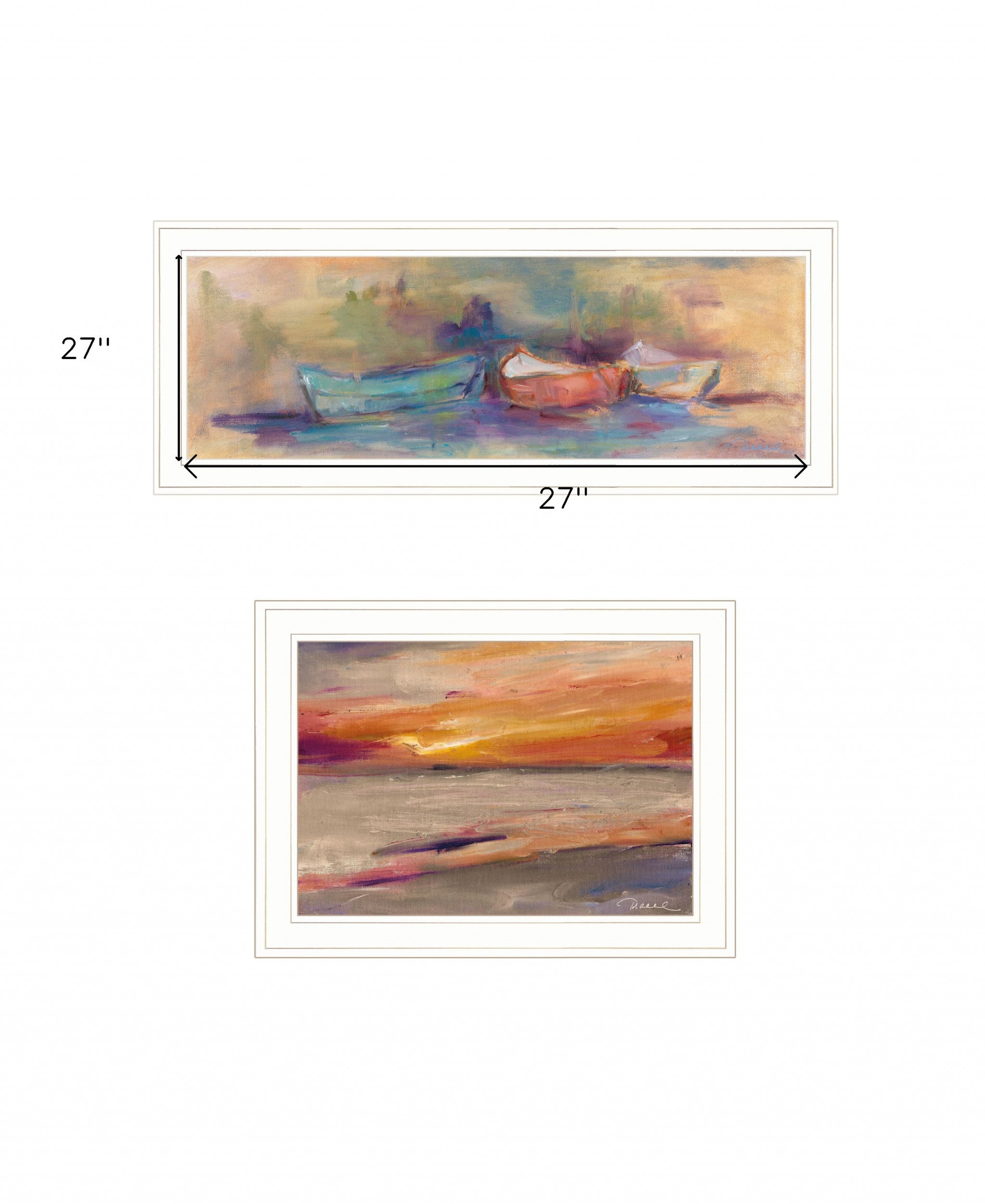 Set Of Two Rowing In The Western Skys 1 White Framed Print Wall Art