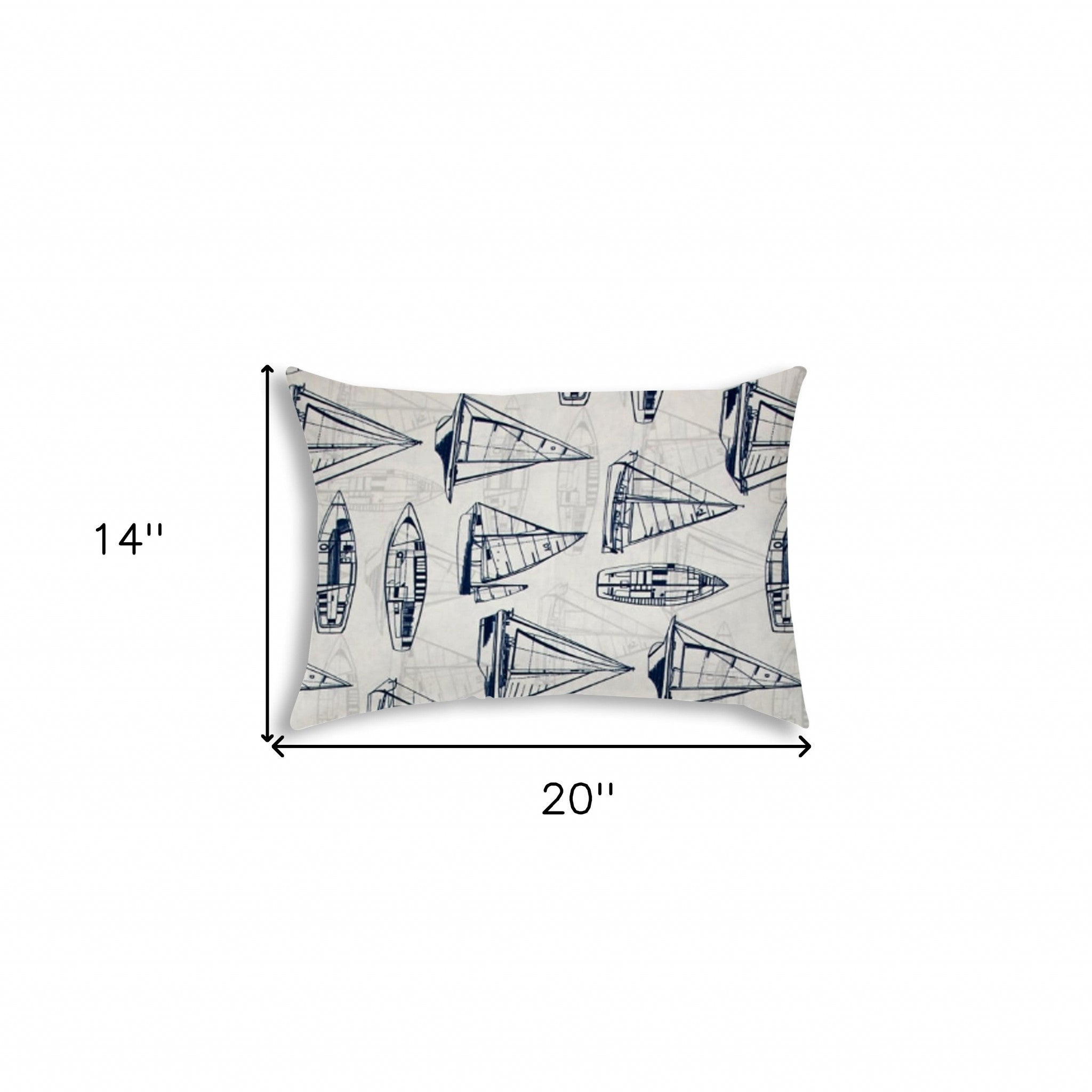 14" X 20" Navy Blue And Cream Boat Blown Seam Nautical Lumbar Indoor Outdoor Pillow