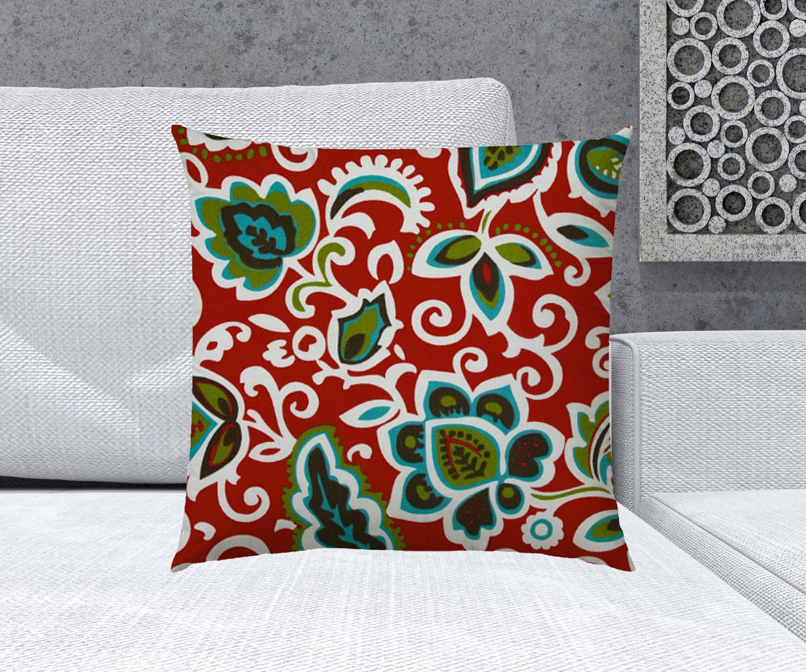 20" X 20" Read And Green Blown Seam Damask Throw Indoor Outdoor Pillow