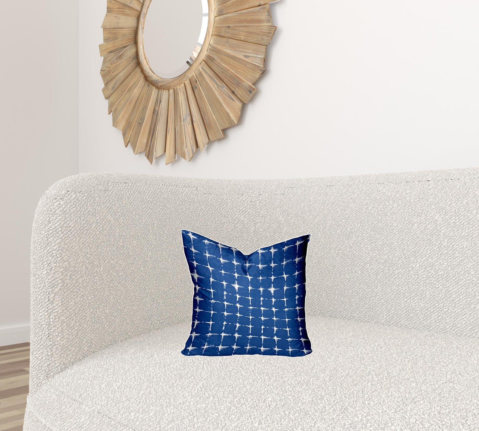 14" X 14" Blue And White Enveloped Gingham Throw Indoor Outdoor Pillow Cover