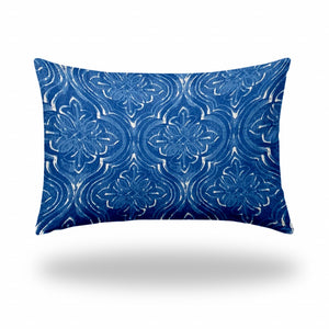 12" X 18" Blue And White Zippered Ogee Lumbar Indoor Outdoor Pillow Cover
