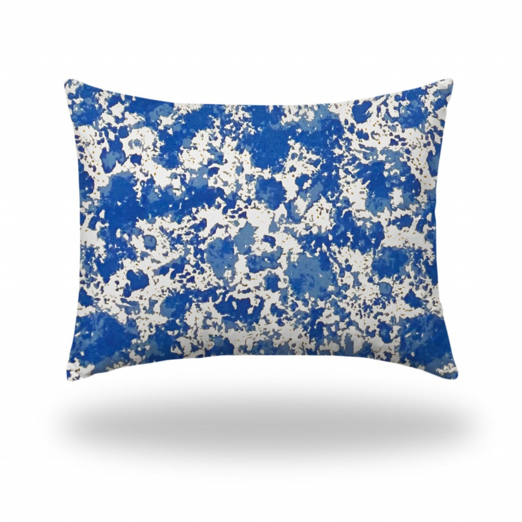 12" X 16" Blue And White Enveloped Coastal Lumbar Indoor Outdoor Pillow