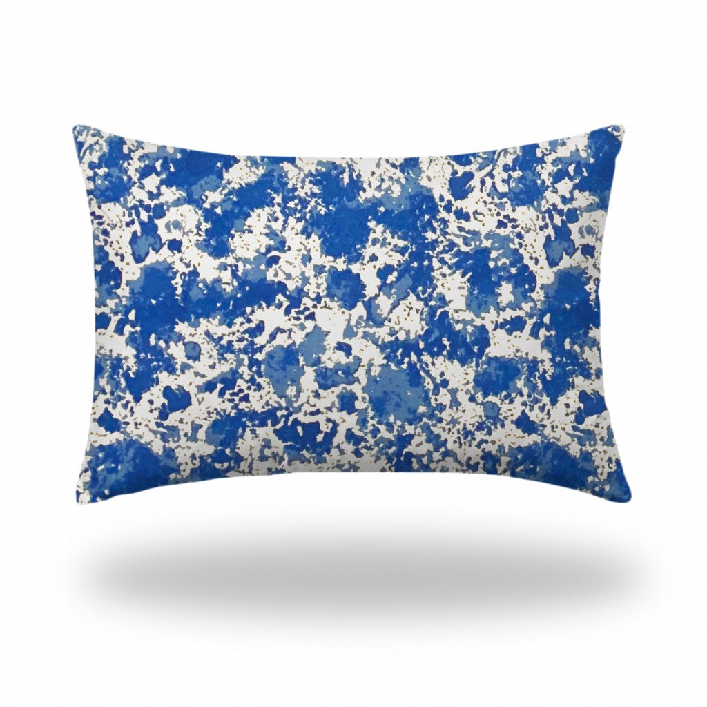 12" X 18" Blue And White Enveloped Lumbar Indoor Outdoor Pillow Cover