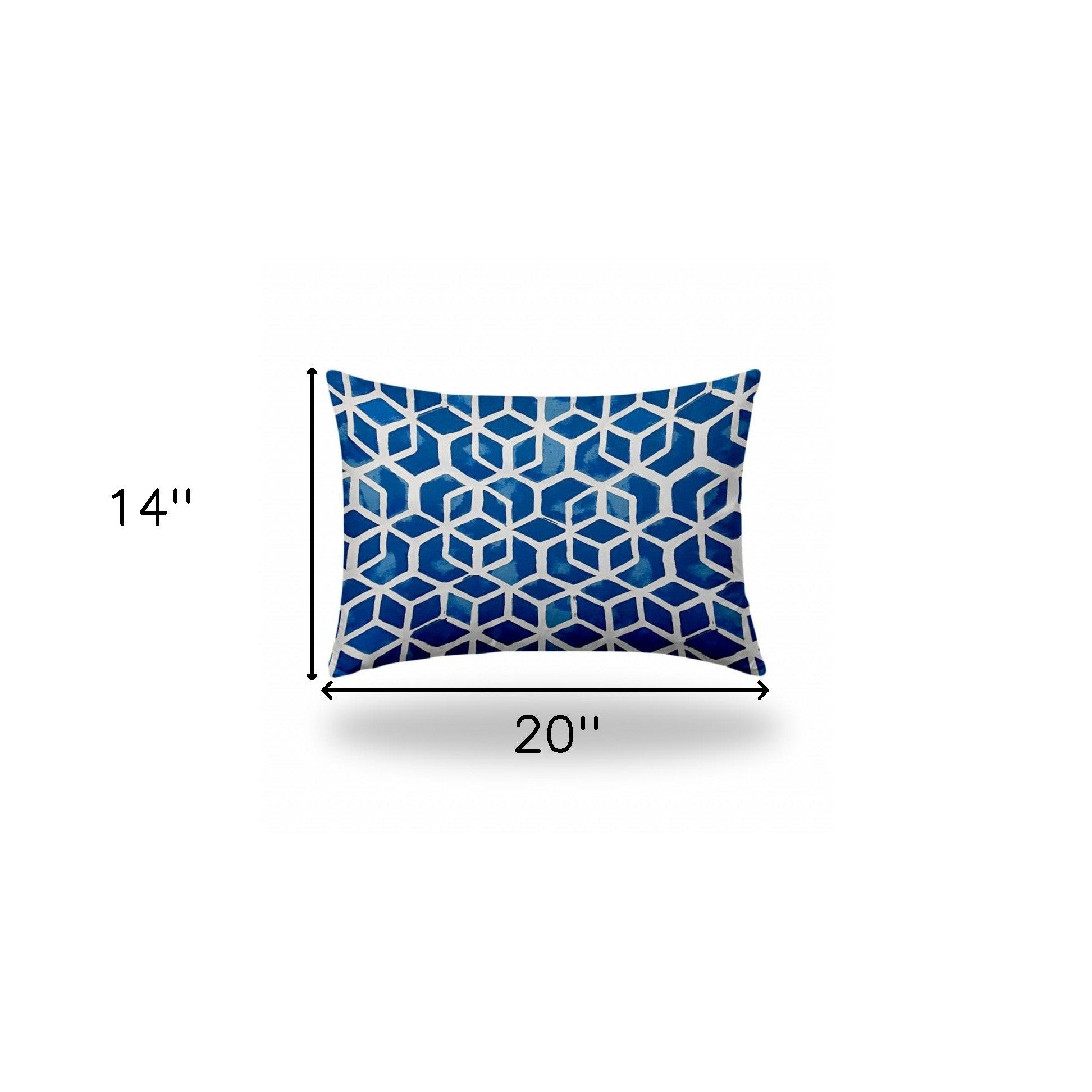 14" X 20" Blue And White Zippered Geometric Lumbar Indoor Outdoor Pillow Cover