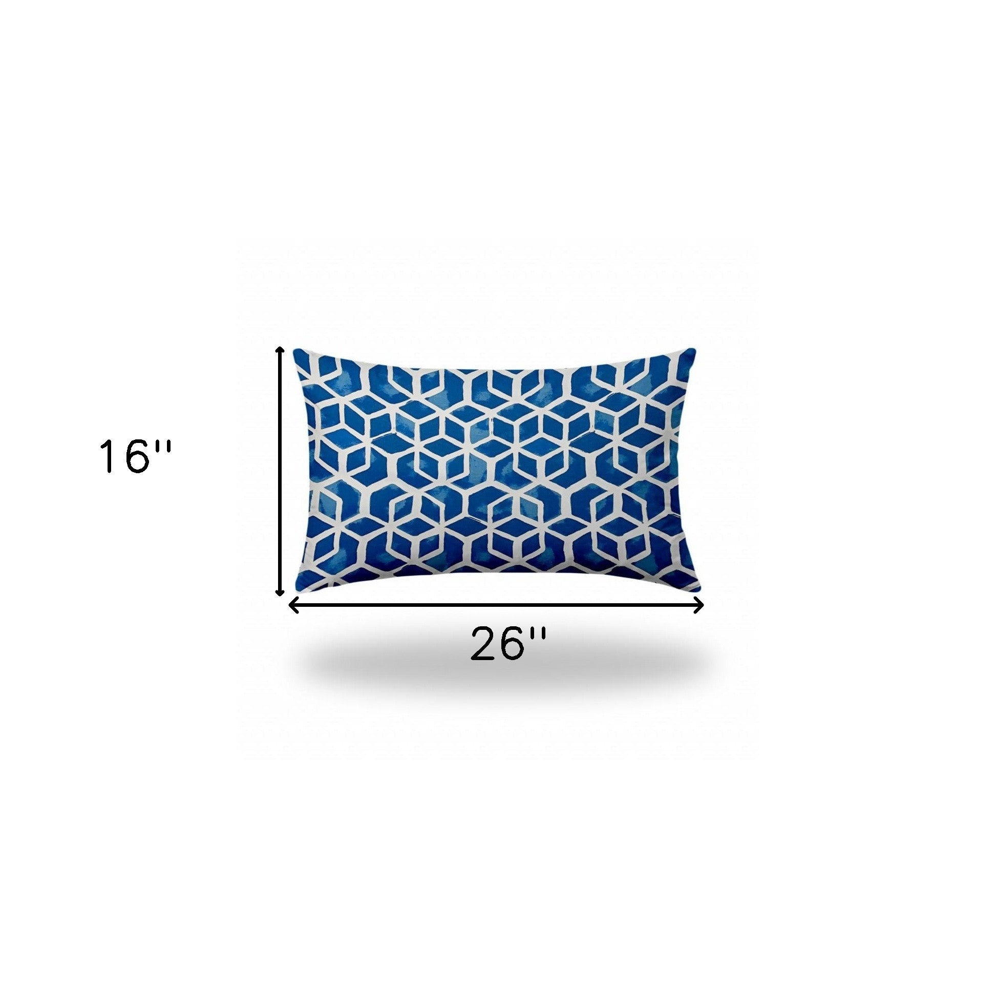 16" X 26" Blue And White Enveloped Geometric Lumbar Indoor Outdoor Pillow Cover