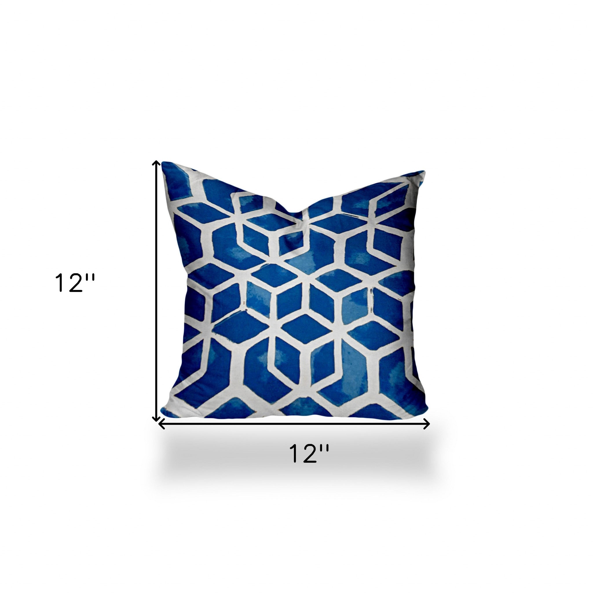 12" X 12" Blue And White Enveloped Geometric Throw Indoor Outdoor Pillow