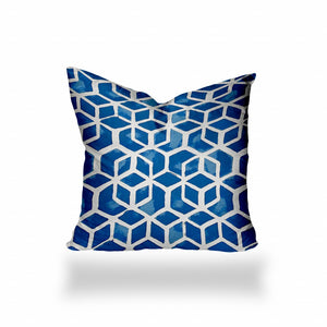 16" X 16" Blue And White Zippered Geometric Throw Indoor Outdoor Pillow Cover