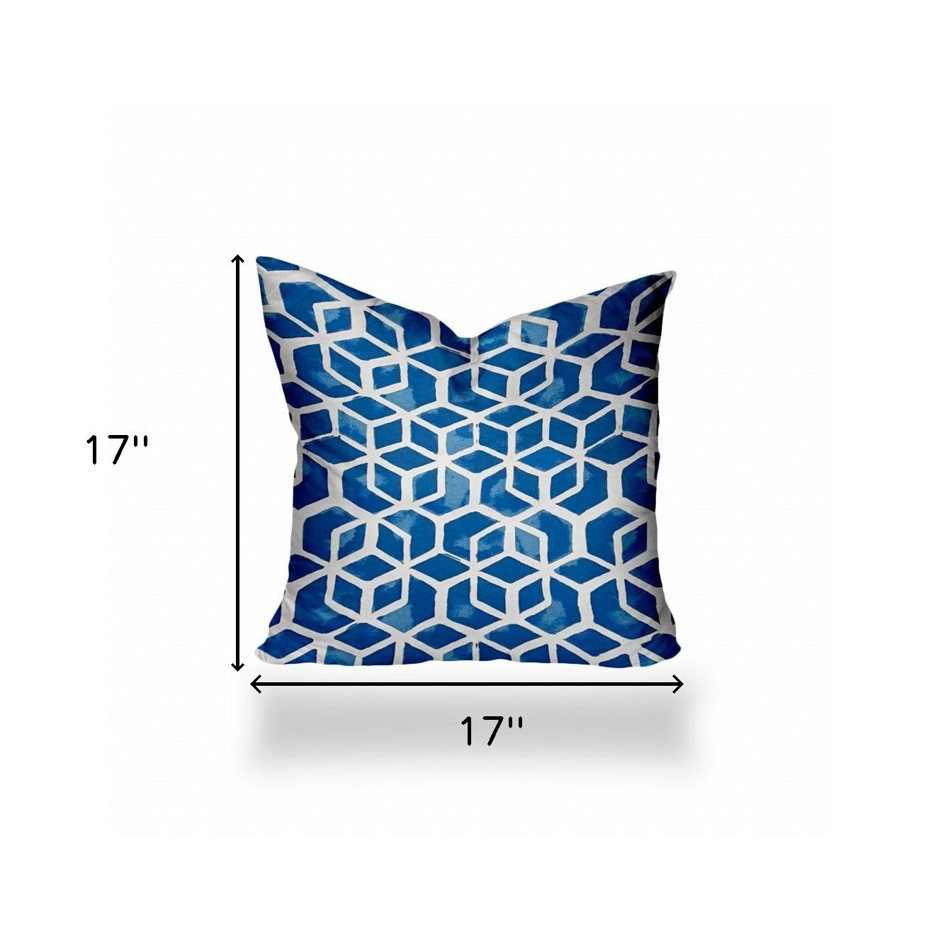 17" X 17" Blue And White Zippered Geometric Throw Indoor Outdoor Pillow