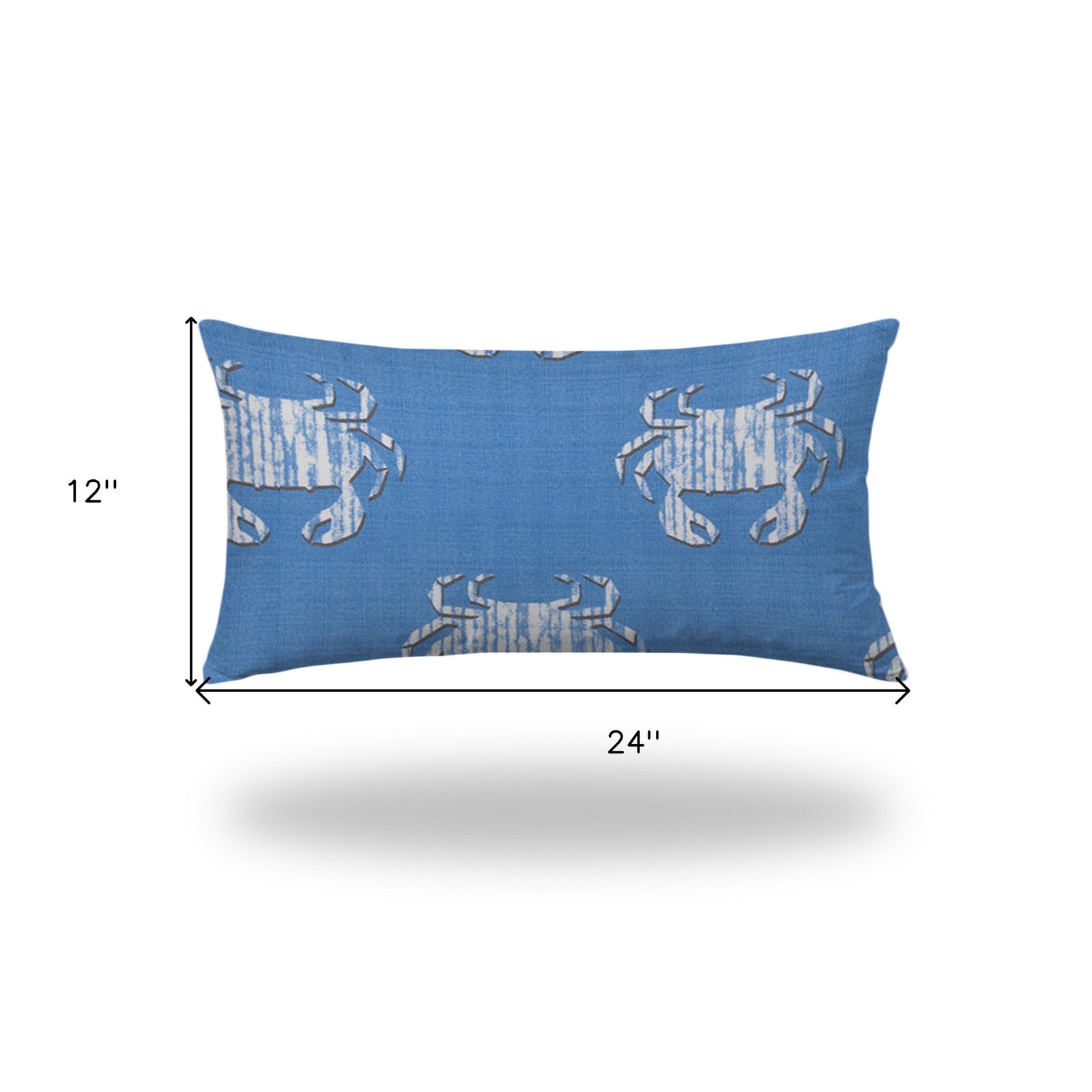 14" X 24" Blue And White Crab Enveloped Coastal Lumbar Indoor Outdoor Pillow