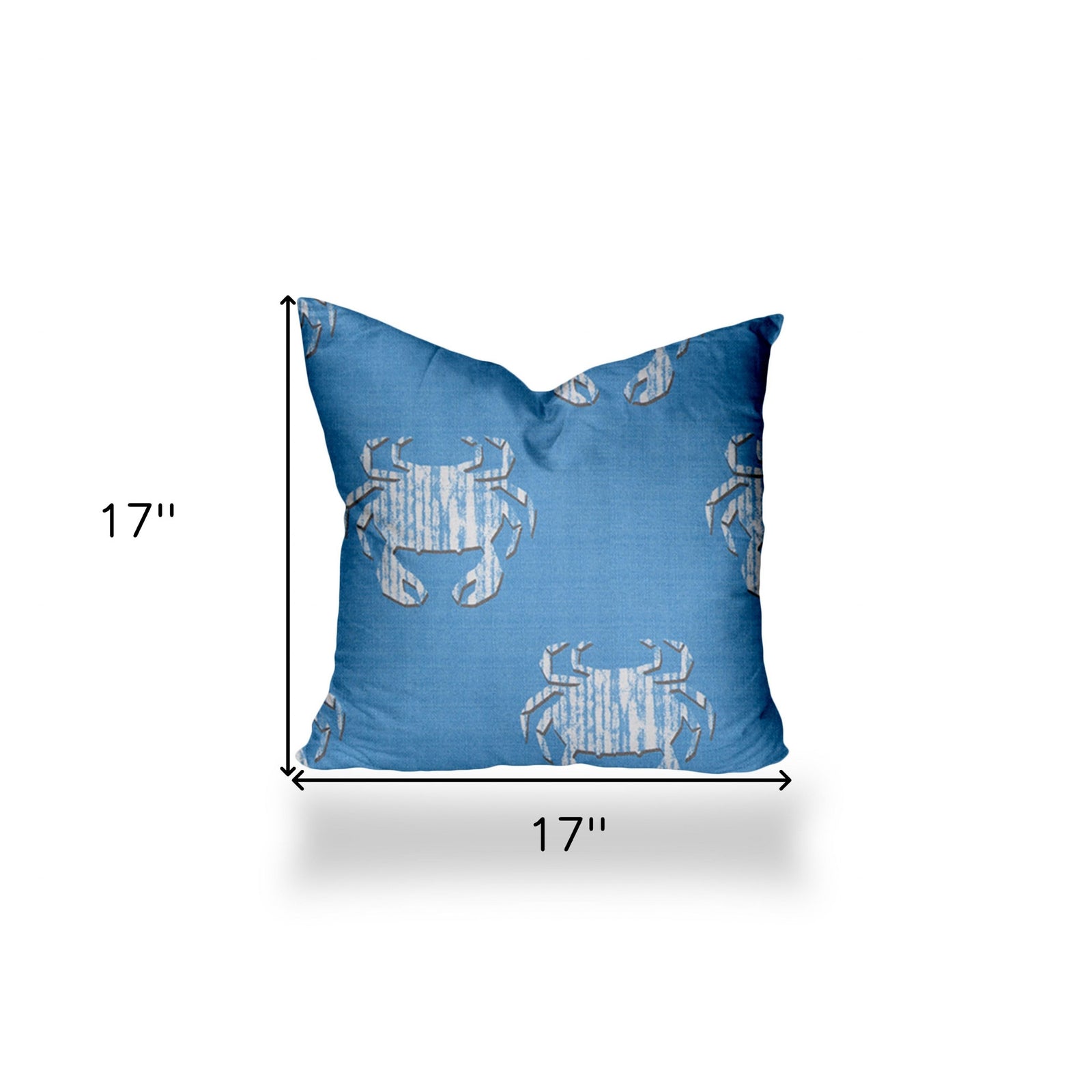 17" X 17" Blue And White Crab Blown Seam Coastal Throw Indoor Outdoor Pillow