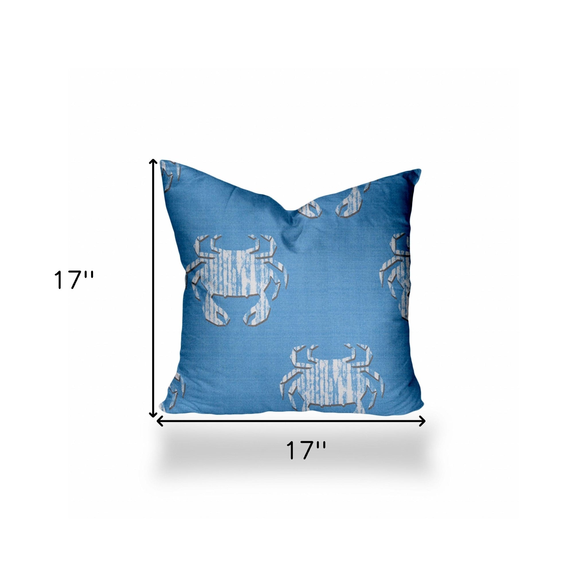 17" X 17" Blue And White Crab Zippered Coastal Throw Indoor Outdoor Pillow Cover