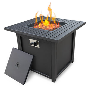 28" Black Square Propane Fire Pit with Lava Rocks and Cover