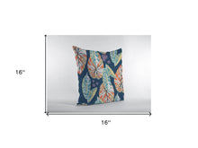 16” Orange Blue Tropical Leaf Zippered Suede Throw Pillow