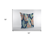 Cojín de gamuza con cremallera de hoja tropical naranja azul de 18 