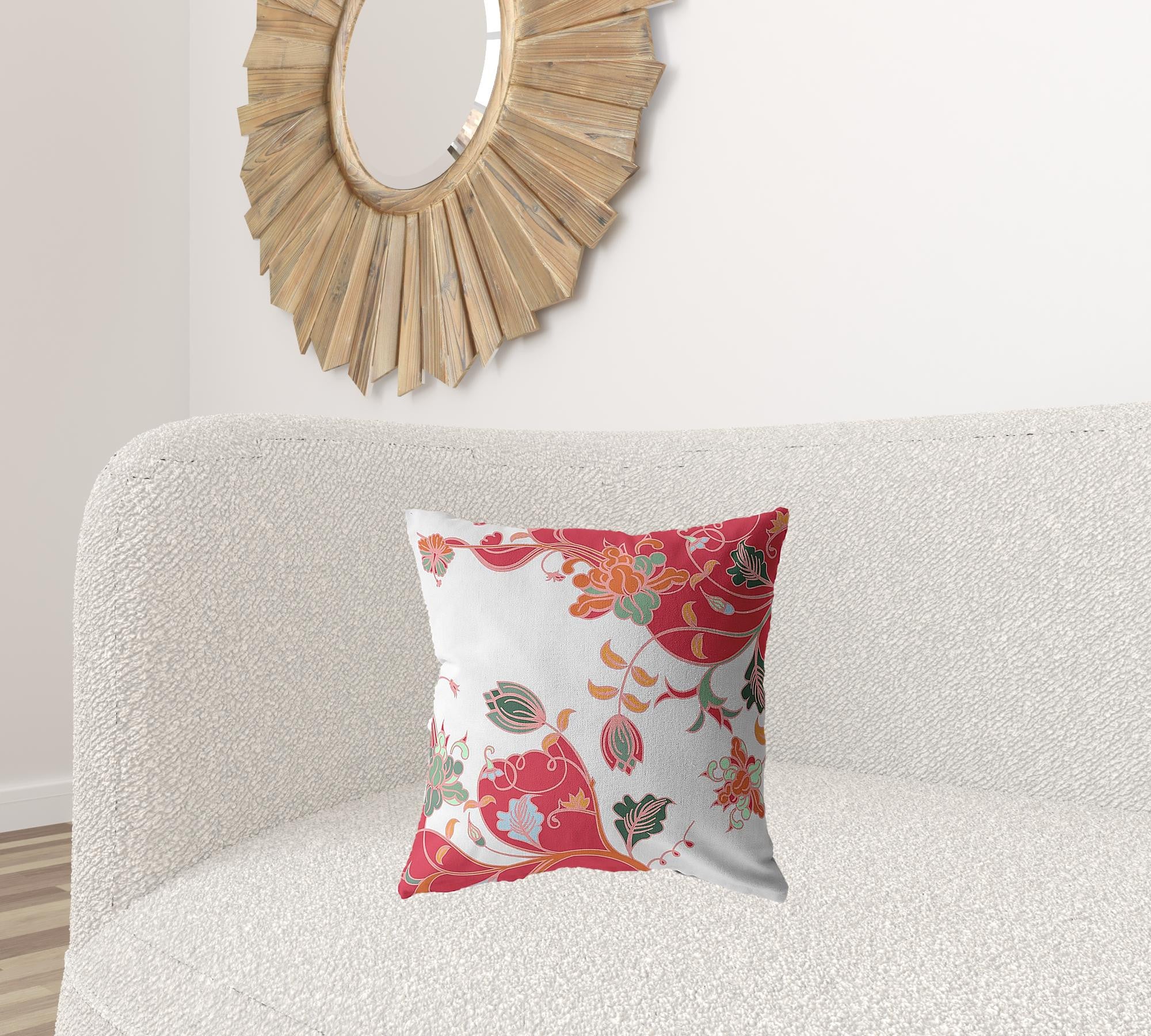 Cojín de gamuza con cremallera Red White Garden de 18"