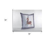 Cojín de gamuza con cremallera de ciervo boho azul blanco de 18 