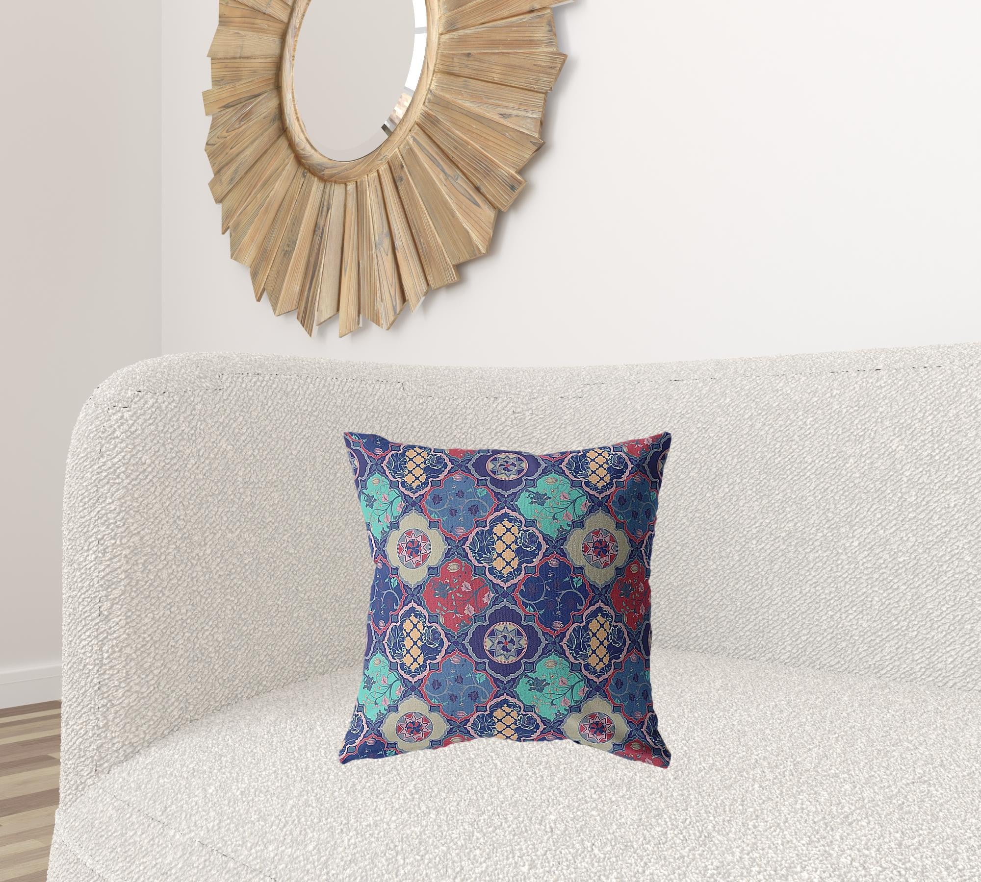 Cojín con cremallera de gamuza enrejada roja azul marino de 18 "