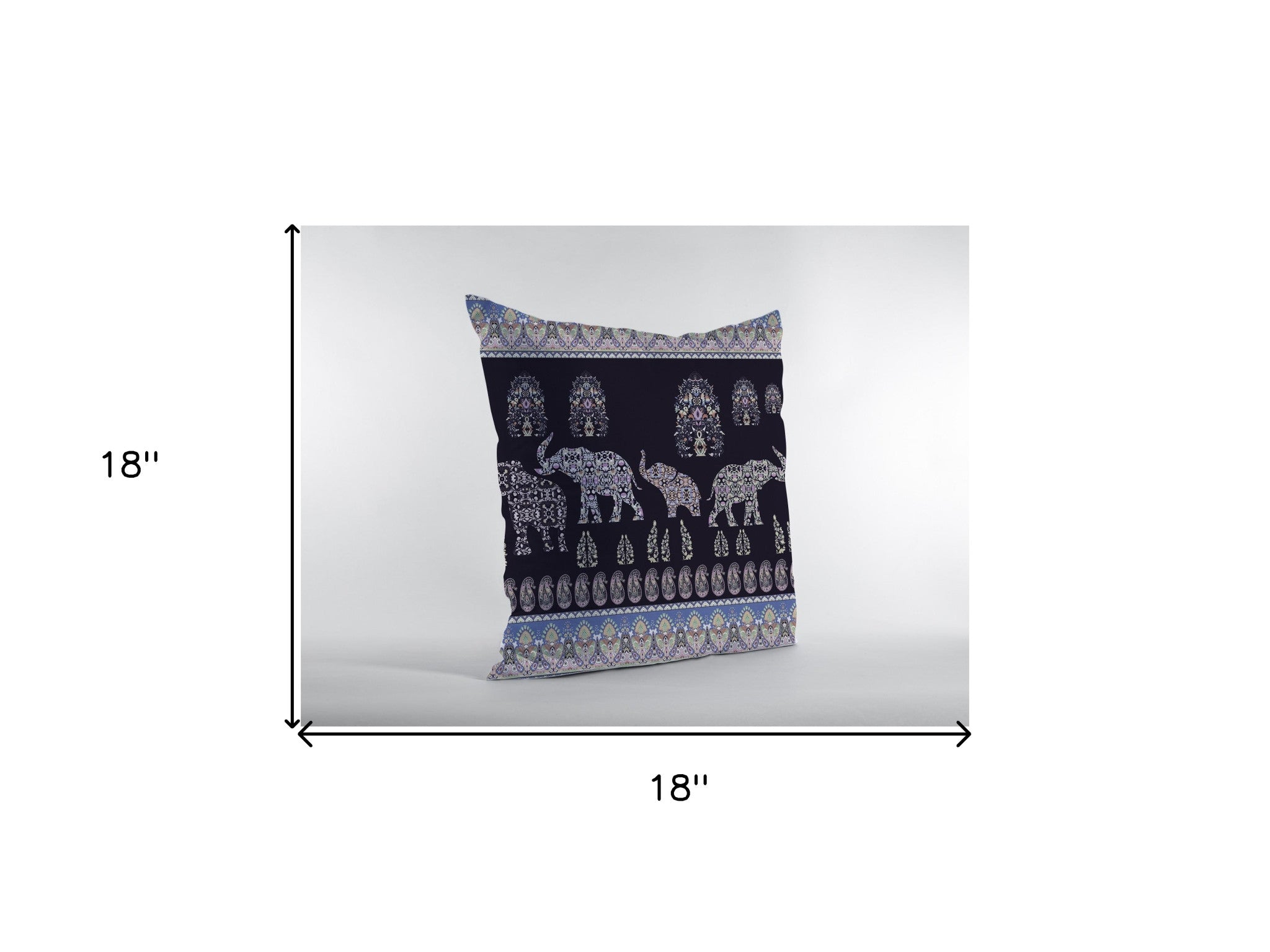 Cojín de gamuza con cremallera de elefante morado adornado de 18 "