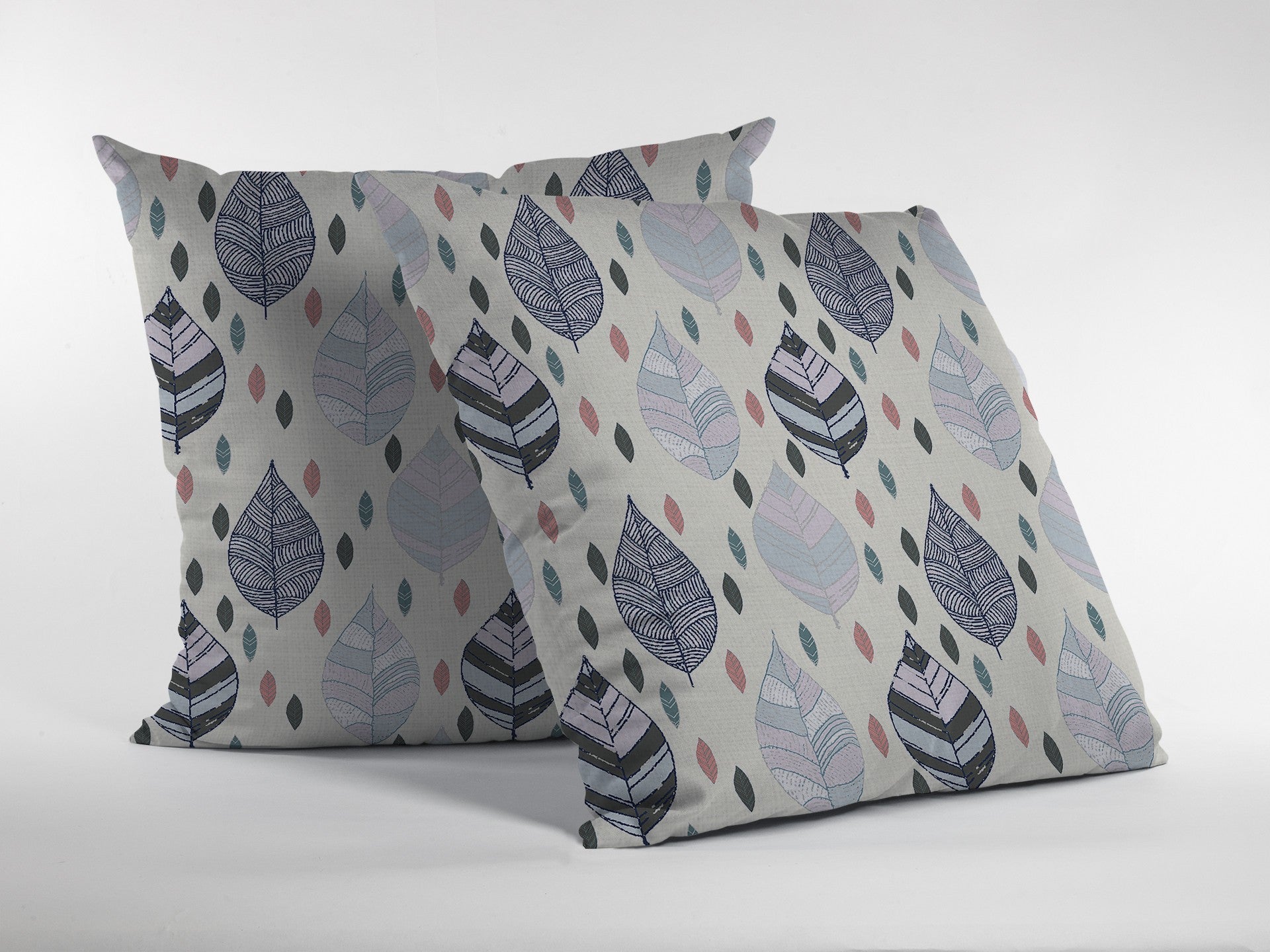 18 英寸奶油灰色樹葉絨面革拉鍊抱枕