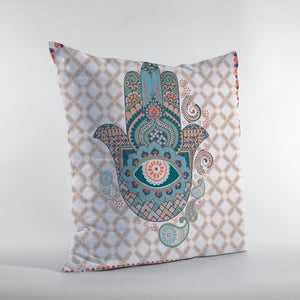 16” Blue Gray Hamsa Suede Zippered Throw Pillow