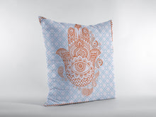 16” Blue Orange Hamsa Suede Zippered Throw Pillow