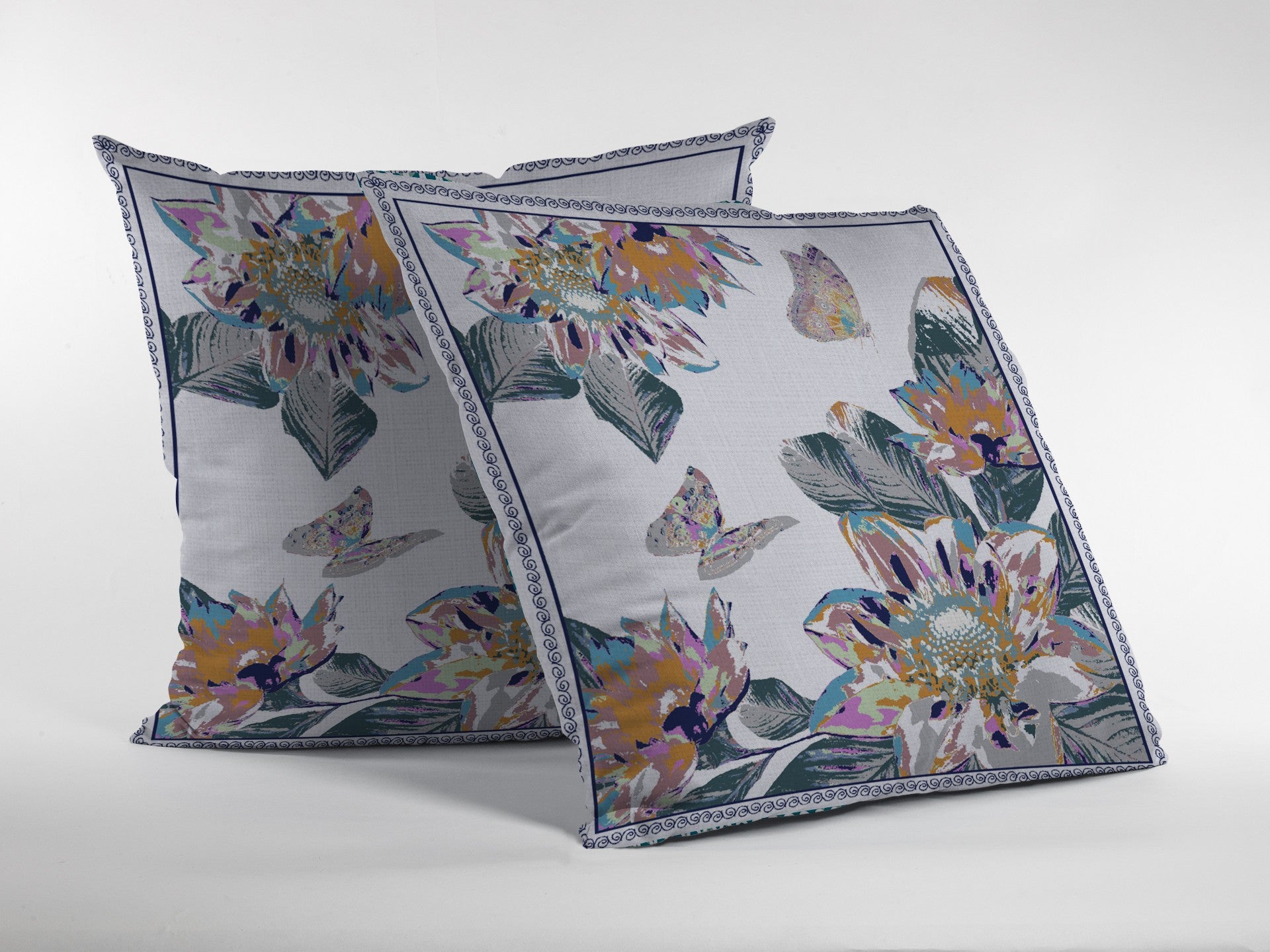 16” Pink White Butterfly Zippered Suede Throw Pillow