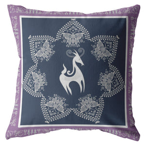 16” Navy Purple Horse Zippered Suede Throw Pillow