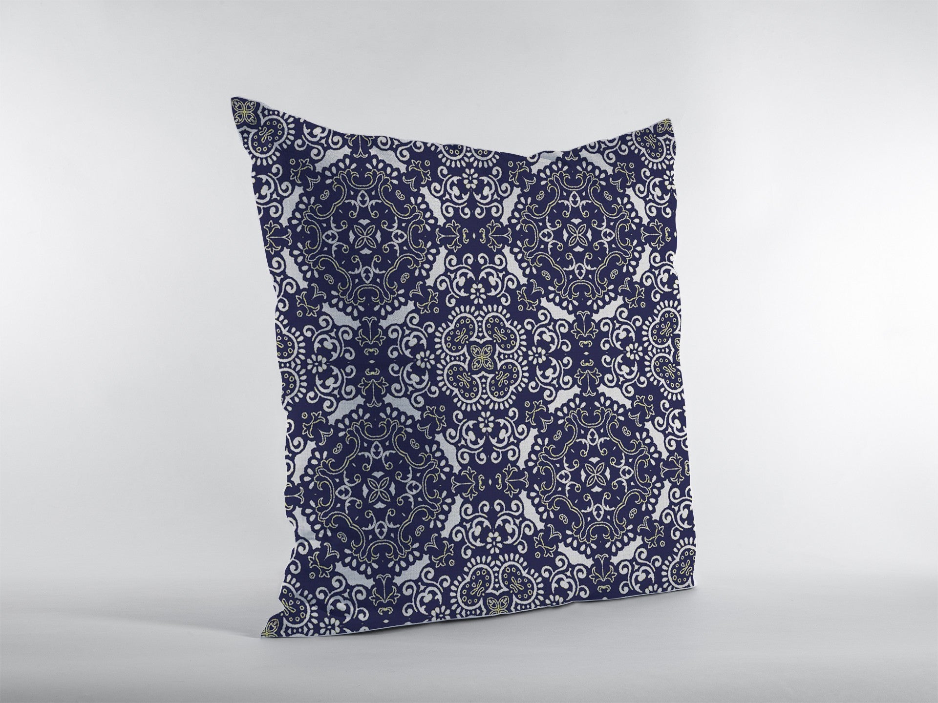 18" Navy Boho Pattern Zippered Suede Throw Pillow