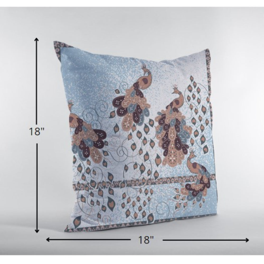 Cojín de gamuza con cremallera de pájaro azul marrón boho de 18 "