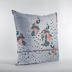 16” Gray Black Boho Bird Zippered Suede Throw Pillow