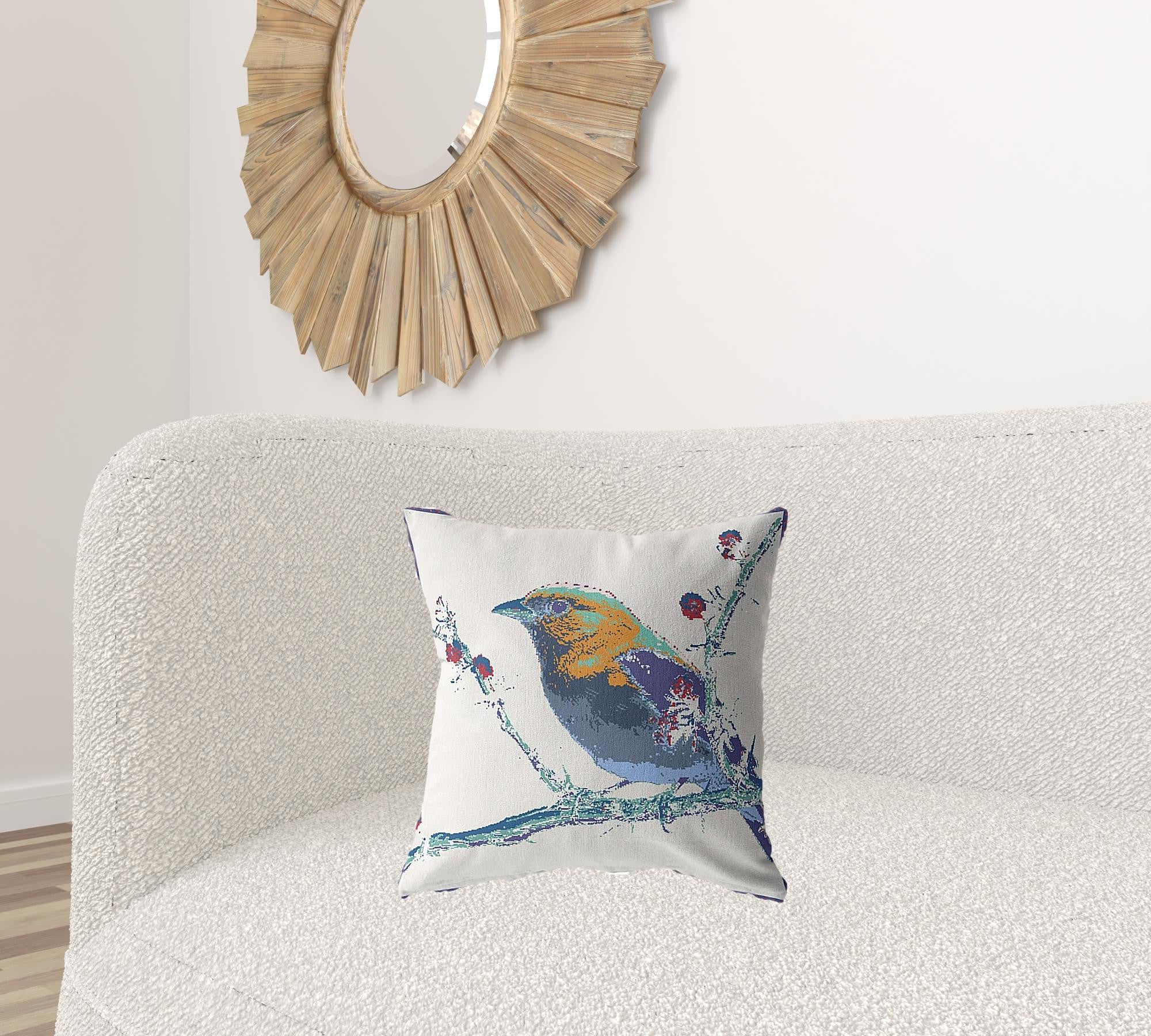 Cojín de gamuza con cremallera Robin azul y blanco de 18"