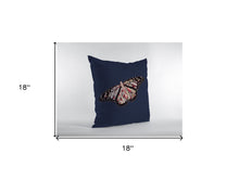 Cojín de gamuza con cremallera de mariposa azul vaquero de 18