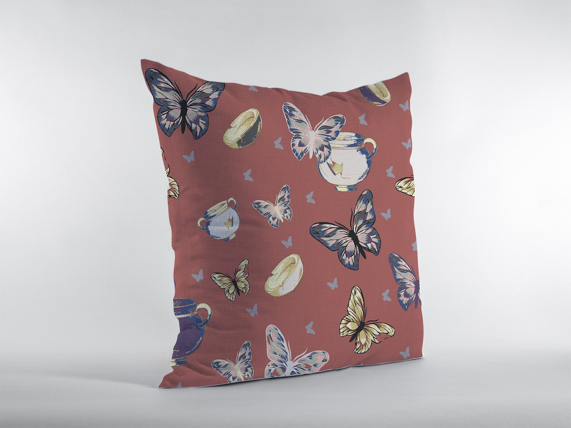 16 英寸銅玫瑰蝴蝶拉鍊絨面革抱枕