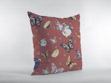 Cojín de gamuza con cremallera de mariposas rosas de cobre de 18 