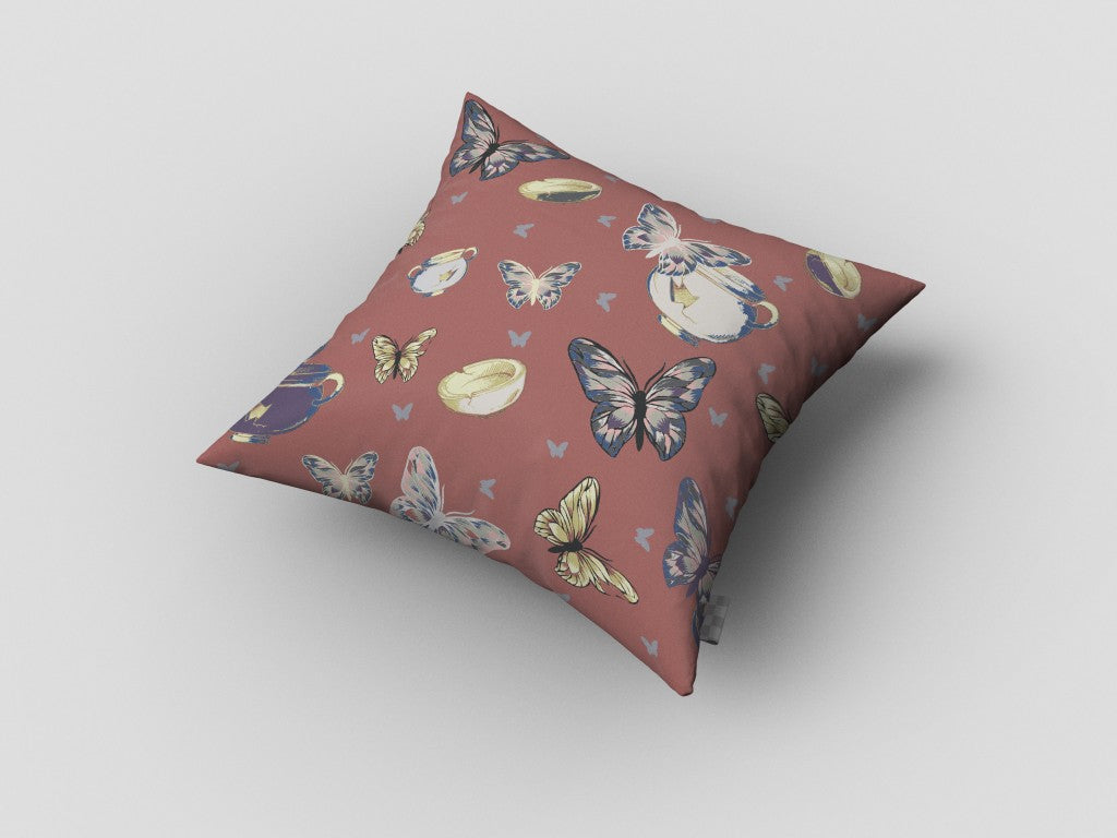 Cojín de gamuza con cremallera de mariposas rosas de cobre de 18 "