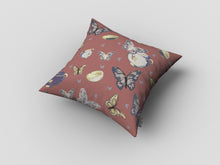 Cojín de gamuza con cremallera de mariposas rosas de cobre de 18 