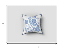 16” Blue White Wildflower Zippered Suede Throw Pillow