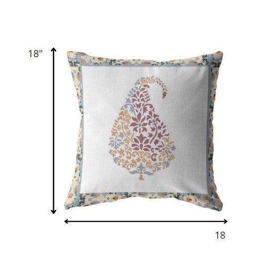 Cojín con cremallera de gamuza Paisley rojo blanco de 18 "