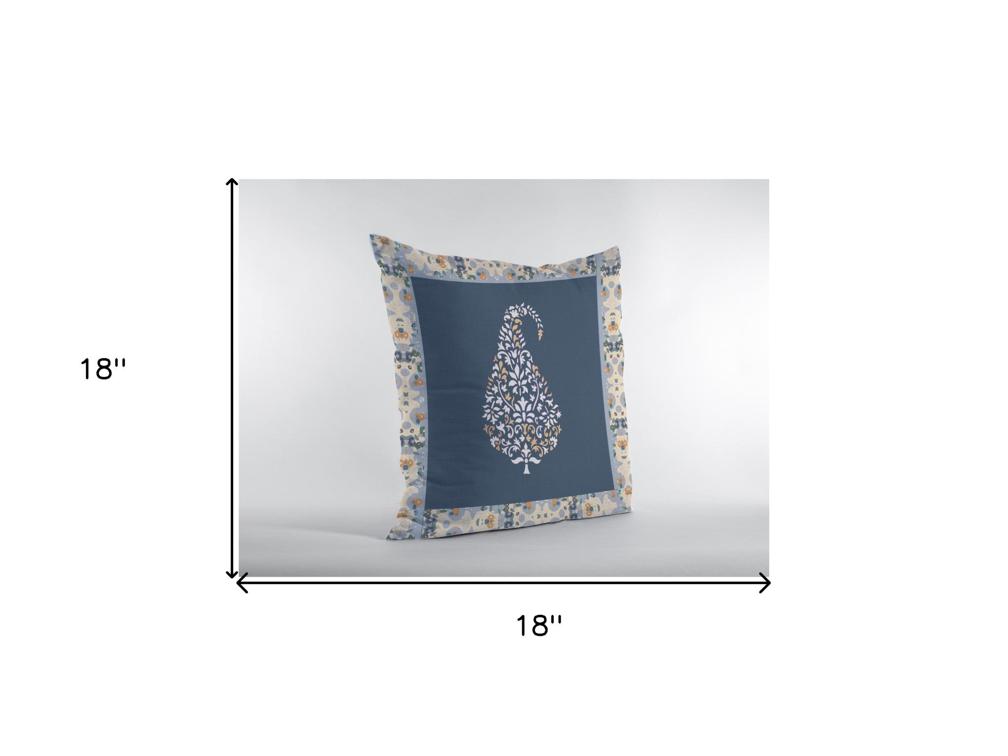 Cojín con cremallera de gamuza Paisley naranja azul marino de 18 "