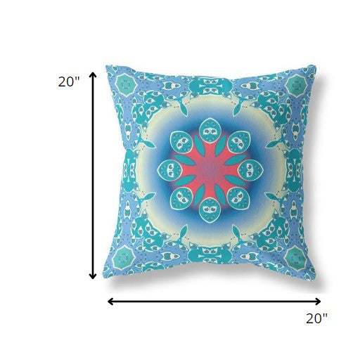 18” Turquoise Pink Jewel Indoor Outdoor Zippered Throw Pillow