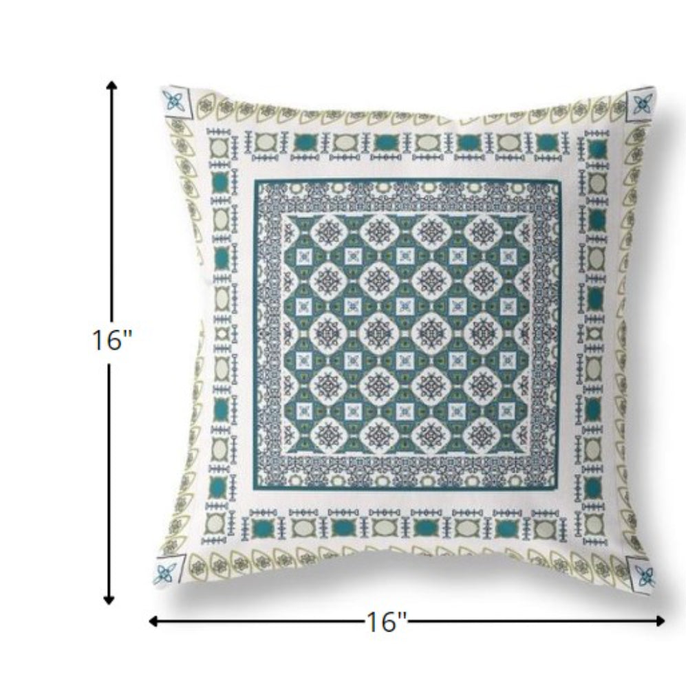 16” White Green Block Indoor Outdoor Zippered Throw Pillow