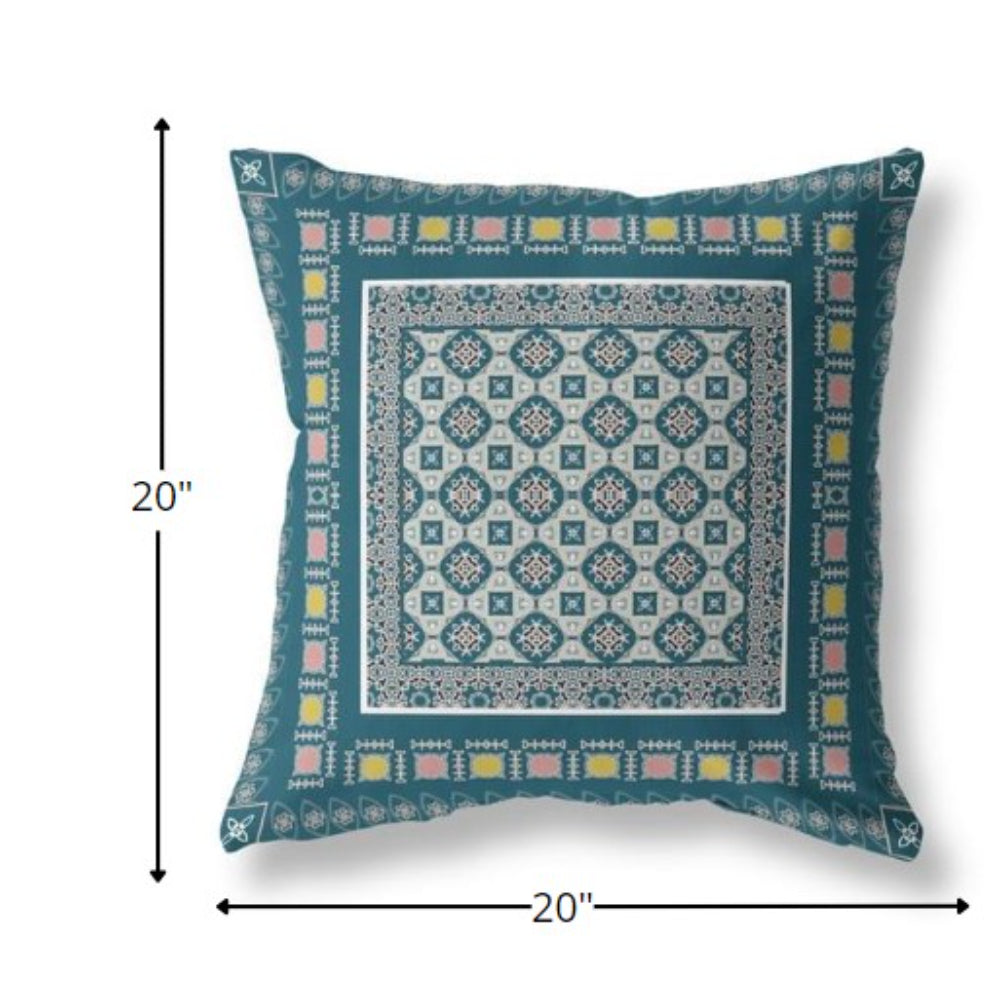 18” Blue Beige Block Indoor Outdoor Zippered Throw Pillow