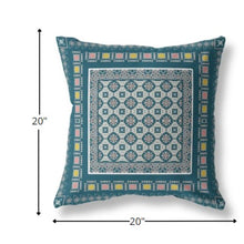 18” Blue Beige Block Indoor Outdoor Zippered Throw Pillow