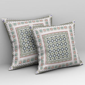 16” White Blue Block Indoor Outdoor Zippered Throw Pillow