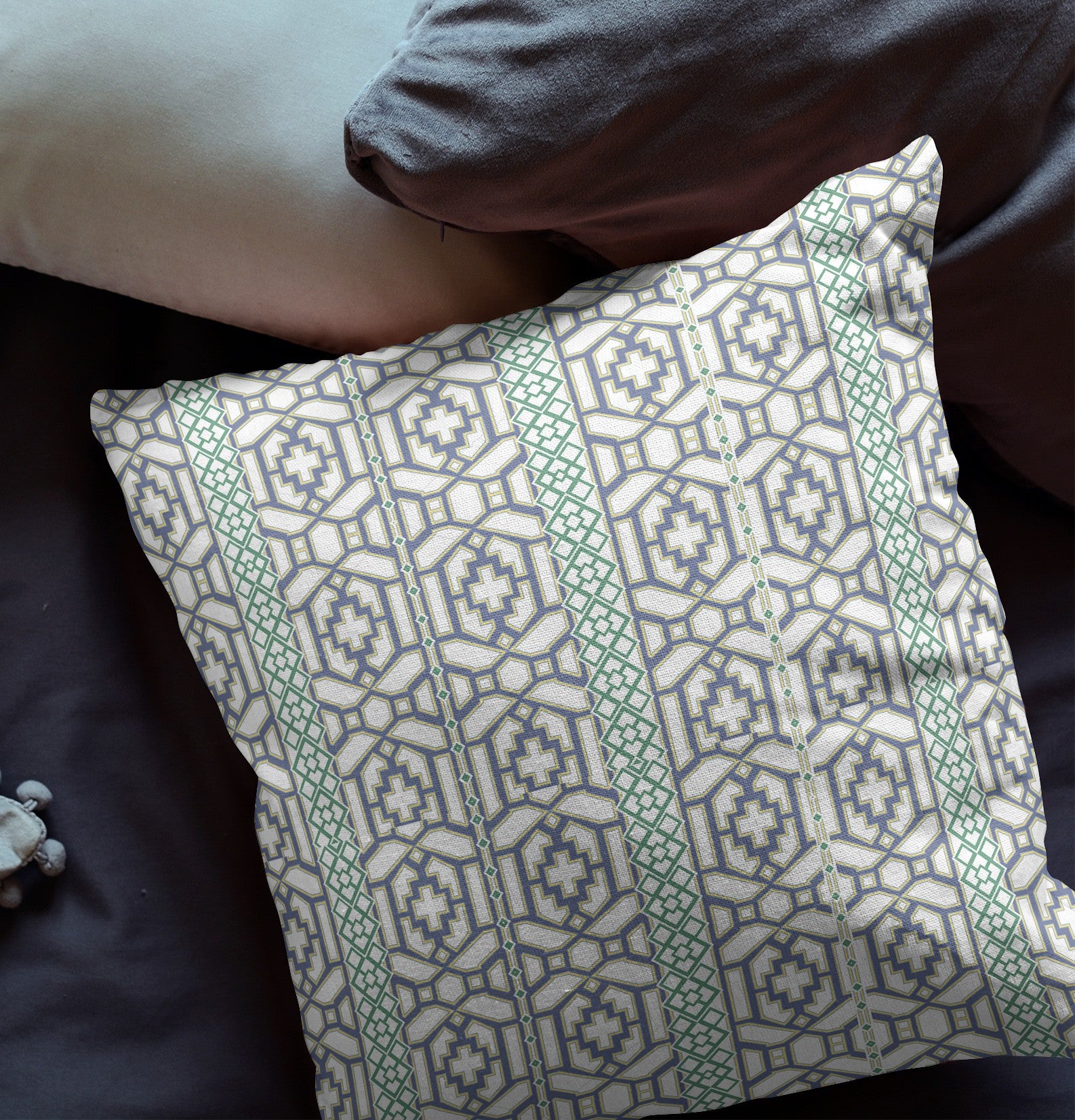 16” White Gray Linework Indoor Outdoor Zippered Throw Pillow