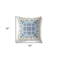 16” White Blue Rose Box Indoor Outdoor Zippered Throw Pillow